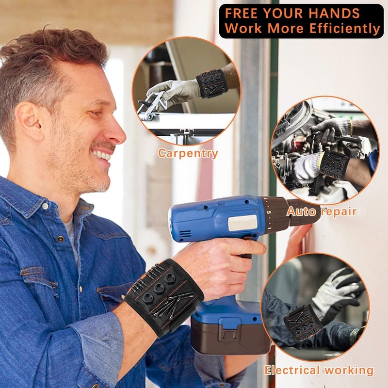 Magnetic Wristband with 15 Strong Magnets for Holding Screws, Nails, Drill Bits, Perfect Tool Gift for Dad, Husband, Handyman - Image 4