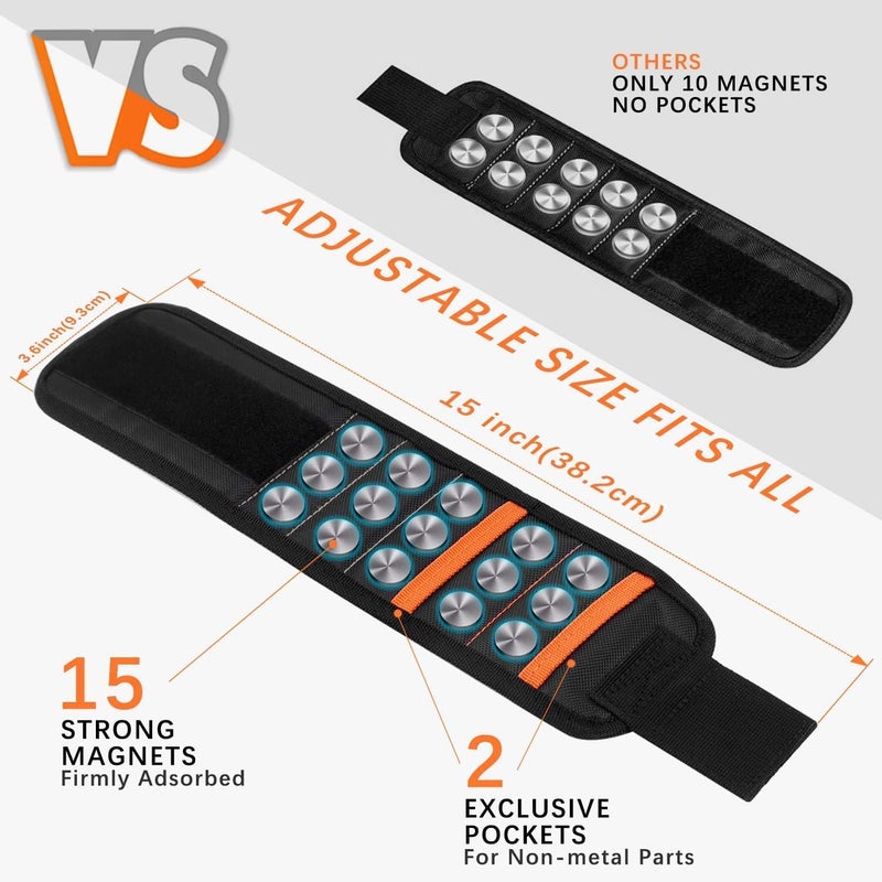 Magnetic Wristband with 15 Strong Magnets for Holding Screws, Nails, Drill Bits, Perfect Tool Gift for Dad, Husband, Handyman - Image 3