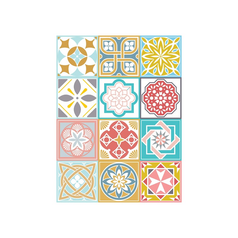 WALPLUS 24pcs 6 Peel and Stick Vinyl Backsplash Tiles Stickers Tile Paint Removable Waterproof SelfAdhesive Decals Vinyl Home Kitchen Bathroom Spring Easter Decoration Malia Colorful