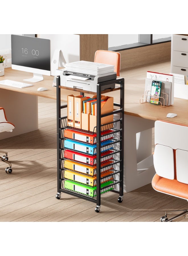 أوبتيا عربة ملفات متحركة ذات 8 طبقات، منظم ملفات مكتبي مع أدراج منزلقة، عربة متحركة متعددة الوظائف لتنظيم الفوضى، تنظيم المكتب وتخزين الملفات للمكتب والمنزل والمدرسة - Image 2