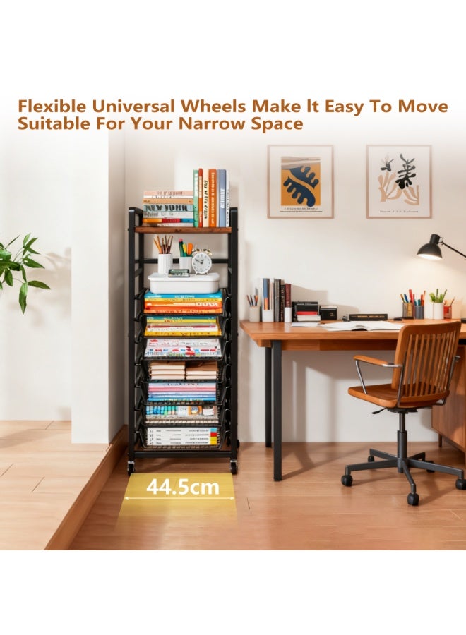 أوبتيا عربة ملفات متحركة ذات 8 طبقات، منظم ملفات مكتبي مع أدراج منزلقة، عربة متحركة متعددة الوظائف لتنظيم الفوضى، تنظيم المكتب وتخزين الملفات للمكتب والمنزل والمدرسة - Image 5
