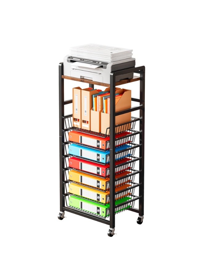 أوبتيا عربة ملفات متحركة ذات 8 طبقات، منظم ملفات مكتبي مع أدراج منزلقة، عربة متحركة متعددة الوظائف لتنظيم الفوضى، تنظيم المكتب وتخزين الملفات للمكتب والمنزل والمدرسة - Image 1