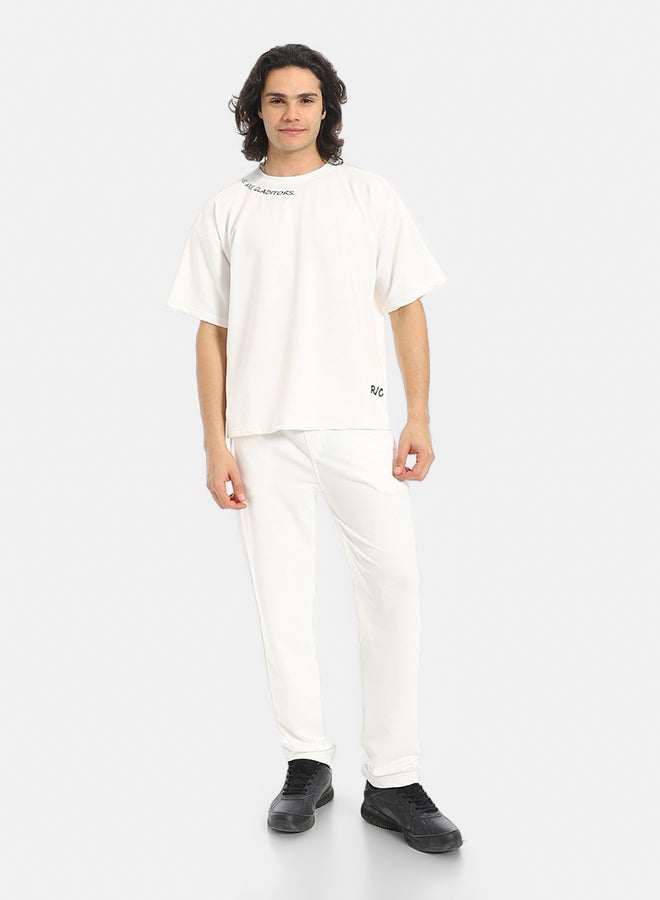 Red Circle White Slip On Back Printed T-Shirt and Pants Set - Image 1
