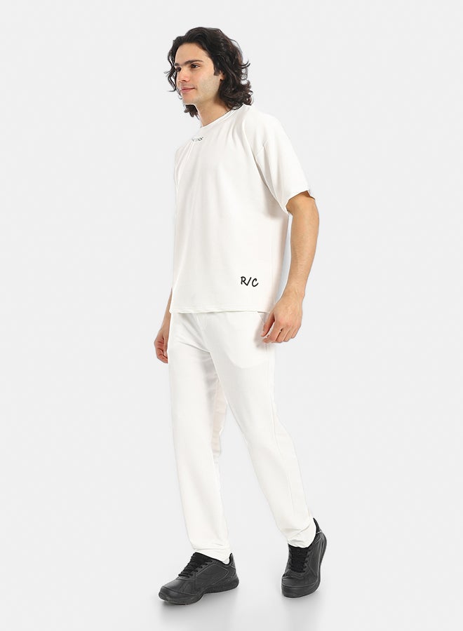 Red Circle White Slip On Back Printed T-Shirt and Pants Set - Image 2