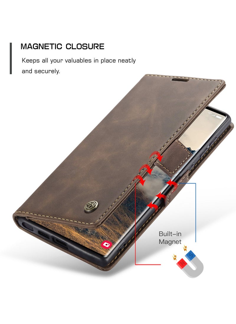 ICARLUS For Samsung Galaxy S25 Ultra Case PU Leather Stand View Business Phone Cover - Coffee  - Image 2