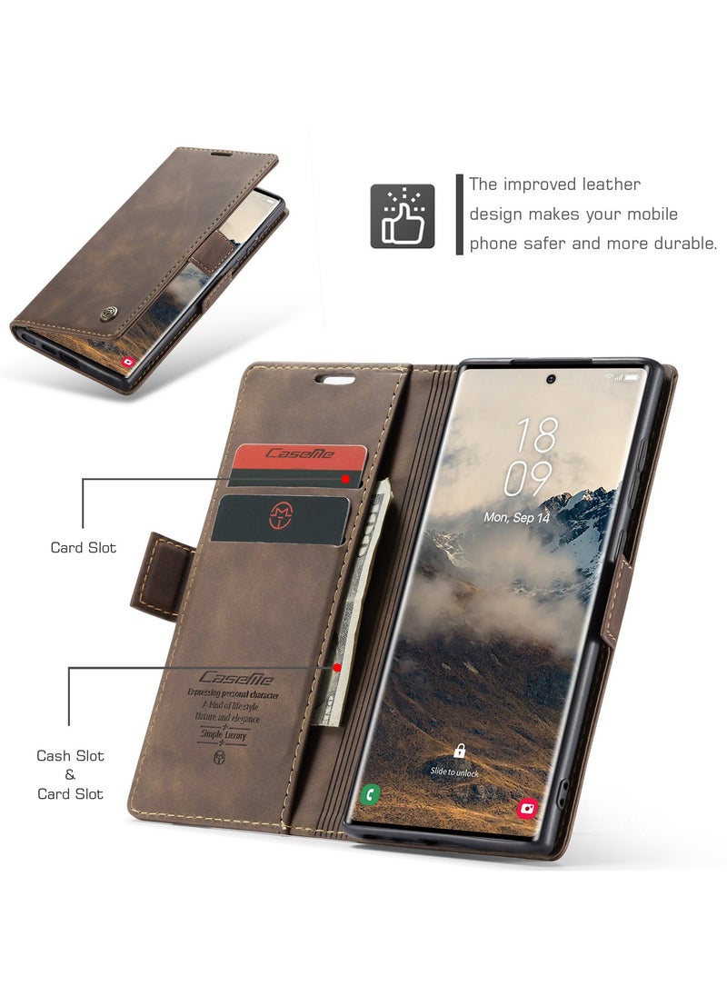 ICARLUS For Samsung Galaxy S25 Ultra Case PU Leather Stand View Business Phone Cover - Coffee  - Image 3