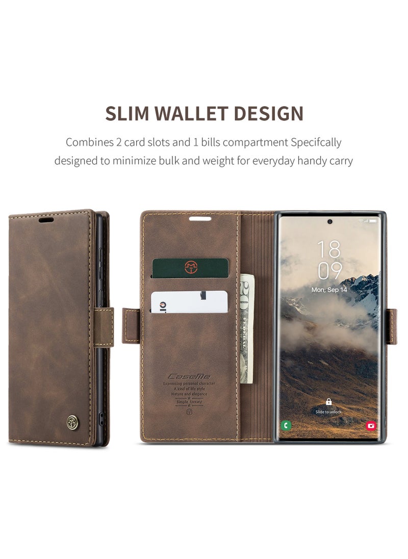 ICARLUS For Samsung Galaxy S25 Ultra Case PU Leather Stand View Business Phone Cover - Coffee  - Image 4