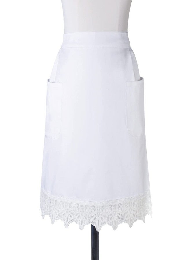 Love Potato Cotton White Lace Kitchen Waist Apron with Two Pockets Cosplay Costume - Image 3
