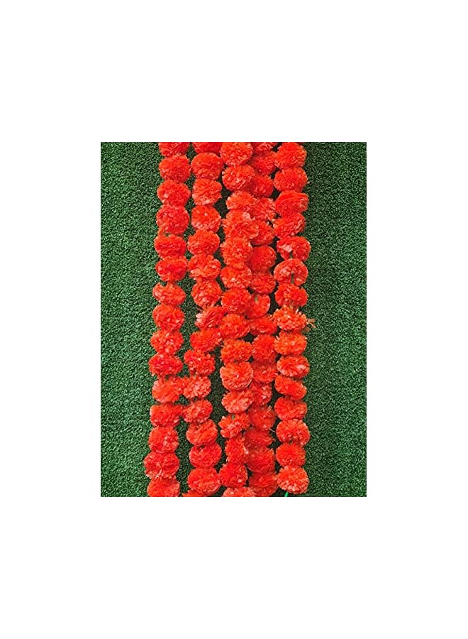 The Bros Dark Orange 5 Feet Long Strands Marigold Garlands, Flower Garland, Indian Wedding Flowers, Diwali Marigold, Set of 5, Party Decor, Wedding, Deepavali - Image 2