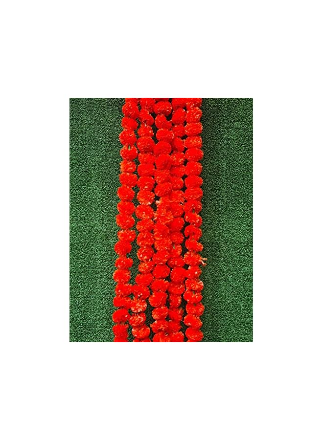 The Bros Dark Orange 5 Feet Long Strands Marigold Garlands, Flower Garland, Indian Wedding Flowers, Diwali Marigold, Set of 5, Party Decor, Wedding, Deepavali - Image 3