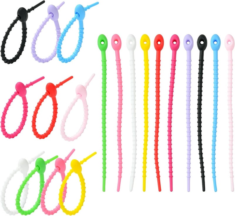 Ipotkitt 100pcs 10 Colors Oval Shape Silicone Zip Ties Reusable Twist Zip Ties Cord Organizer Rubber Straps for Home Office Table Desk Wire Management - Image 1