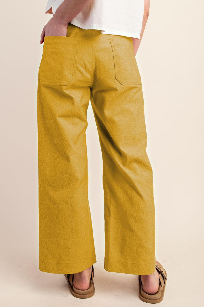 miduo Womens Pants 2026 Loose Button High Waisted Cropped Capris Wide Leg Straight Leg Pants with Pockets Yellow 30 - Image 4