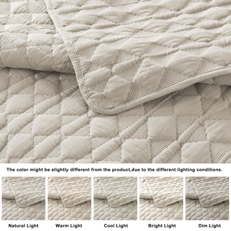 WDCOZY Light Beige Quilts Queen Size Bedding Set with 2 Pillow Shams, Lightweight Soft Full Bedspread Coverlet, Thin Comforter Bed Cover for All Season, 3 Pieces, 90x90 inches - Image 5