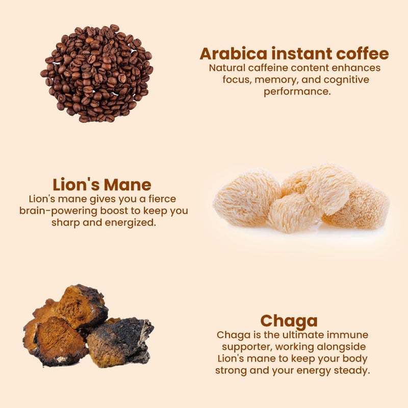 Rooted Active's Premium Adaptogenic Mushroom Coffee with Lions Mane & Chaga Mushrooms for Better Focus, Energy, Digestion, Superfood Coffee Powder, 100 Grams (KETO Friendly) | Instant Arabica Coffee - Image 4