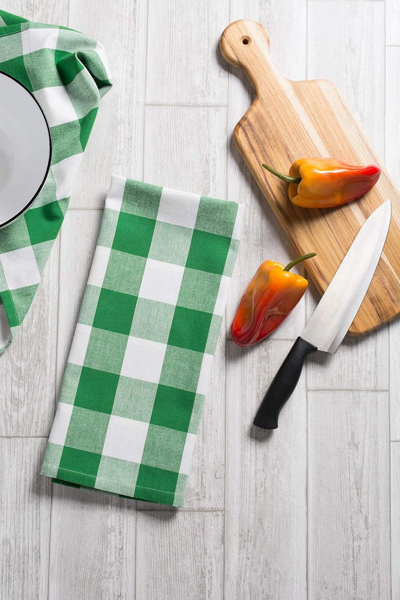 DII Buffalo Check Kitchen Collection, Classic Farmhouse Dishtowel Set, 20x30, Green & White, 3 Piece - Image 4