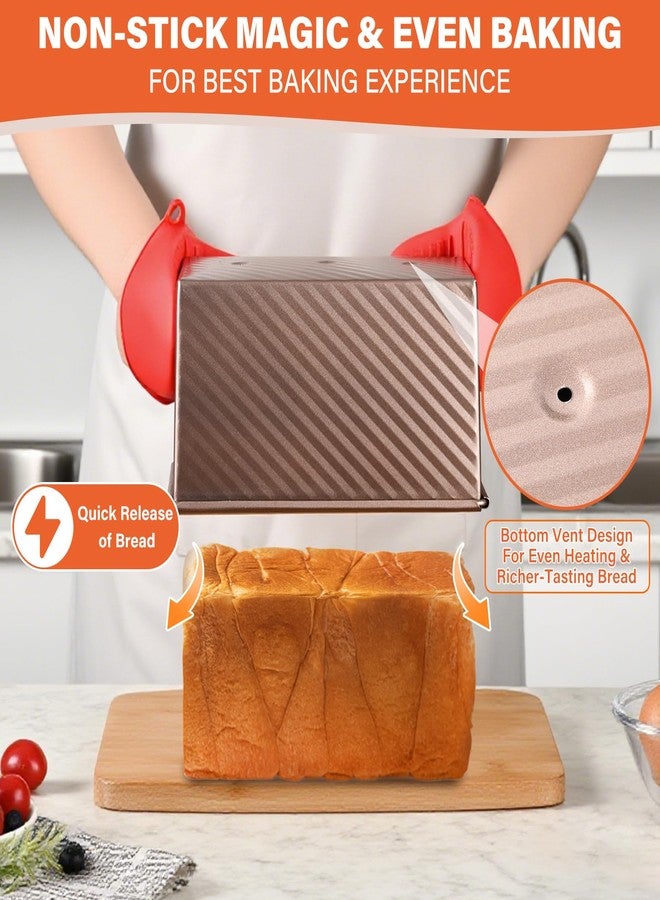 CFGUK 2 Pack Pullman Loaf Pan with Lid, 1 lb/0.5 lb Dough Capacity for Homemade Bread, Non-stick Corrugated Carbon Steel Bread Toast Box with Cover for Bakeware, Sandwich & Toast Oven Baking, Gold - Image 4