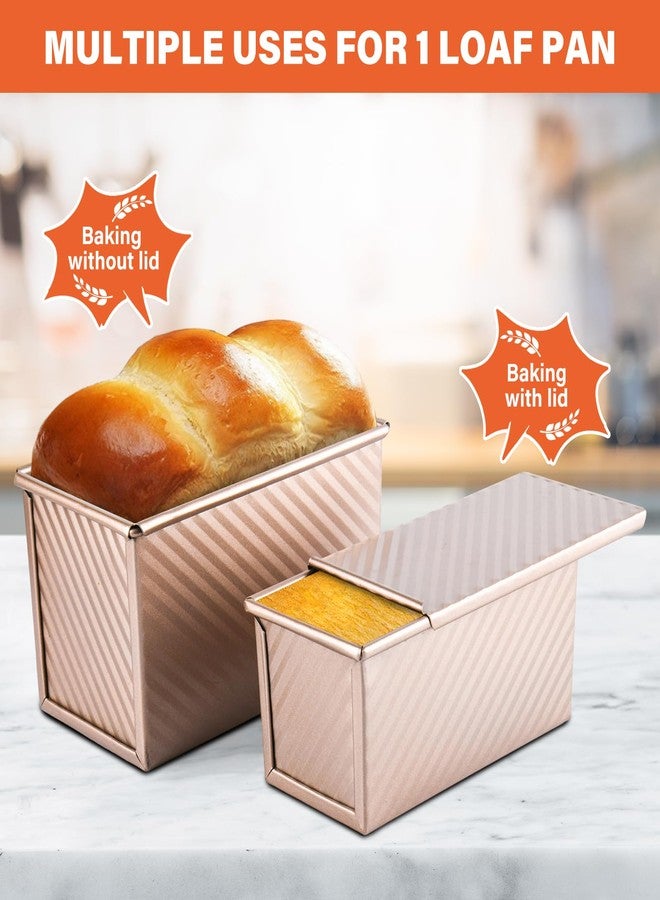 CFGUK 2 Pack Pullman Loaf Pan with Lid, 1 lb/0.5 lb Dough Capacity for Homemade Bread, Non-stick Corrugated Carbon Steel Bread Toast Box with Cover for Bakeware, Sandwich & Toast Oven Baking, Gold - Image 3