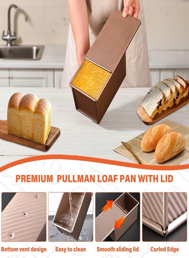 CFGUK 2 Pack Pullman Loaf Pan with Lid, 1 lb/0.5 lb Dough Capacity for Homemade Bread, Non-stick Corrugated Carbon Steel Bread Toast Box with Cover for Bakeware, Sandwich & Toast Oven Baking, Gold - Image 5
