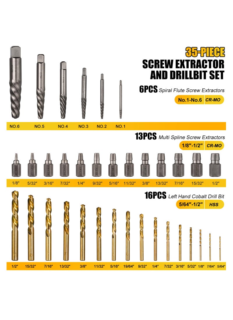 Topec Topec 35-Piece Screw Extractor and Left Hand Drill Bits Set, Easy Out Screw Extractor Set with Reverse Drill Bits, Multi-Spline Extractors for Removing Broken Bolts and Stripped Screws  - Image 2