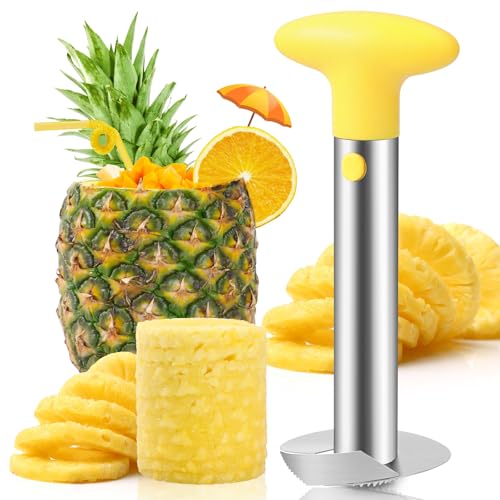 AUBENR Premium Pineapple Corer and Slicer Tool - Sharp Pineapple Cutter with Serrated Tips - Easy to Use and Clean - Stainless Steel Core Remover for Pineapple - Core Fruits with Ease(Yellow) - Image 1