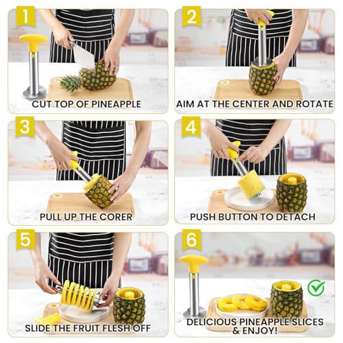 AUBENR Premium Pineapple Corer and Slicer Tool - Sharp Pineapple Cutter with Serrated Tips - Easy to Use and Clean - Stainless Steel Core Remover for Pineapple - Core Fruits with Ease(Yellow) - Image 5