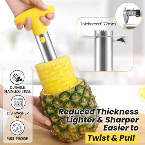AUBENR Premium Pineapple Corer and Slicer Tool - Sharp Pineapple Cutter with Serrated Tips - Easy to Use and Clean - Stainless Steel Core Remover for Pineapple - Core Fruits with Ease(Yellow) - Image 3