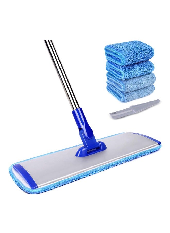 Flat Mop, Microfiber Mop Floor Cleaning System, Stainless Steel Handle, 4 Reusable Washable Mop Pads For Wood Flooring, Tile Cleaning For Wet And Dust Mopping - Image 1