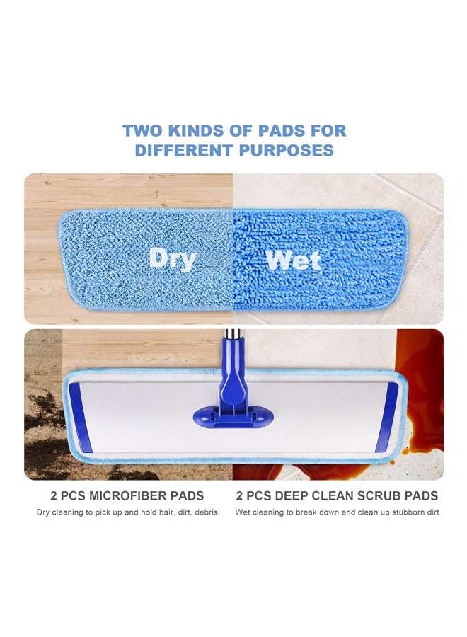 Flat Mop, Microfiber Mop Floor Cleaning System, Stainless Steel Handle, 4 Reusable Washable Mop Pads For Wood Flooring, Tile Cleaning For Wet And Dust Mopping - Image 2