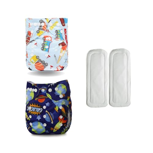 MOPPETS Leakage-proof advanced cloth diapers for babies, High Absorbent 2 reusable diaper and 2 insert pad Combo Pack washable cloth diaper 3M -3Years (BOYS PRINTS) - Image 1