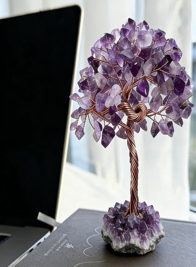 AierCrystal Natural Crystal Tree with Amethyst Cluster Base Tree of Life Home Decor for Shelf Bedroom Birthday Gifts Sister Gift Cute Home Office Decor Purple Crystal Crafts Housewarming Present - Image 1