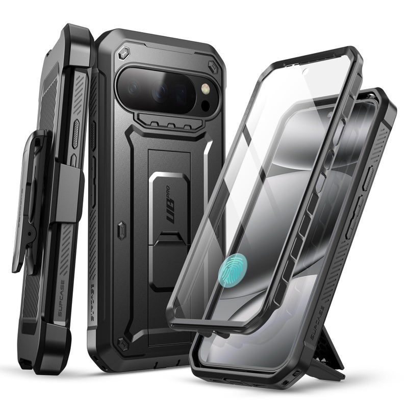 SUPCASE for Google Pixel 10/10 Pro Case with Screen Protector (Unicorn Beetle Pro), [Built-in Stand & Belt-Clip] [Military-Grade Protection] Full Body Heavy Duty Phone Case, Black - Image 1