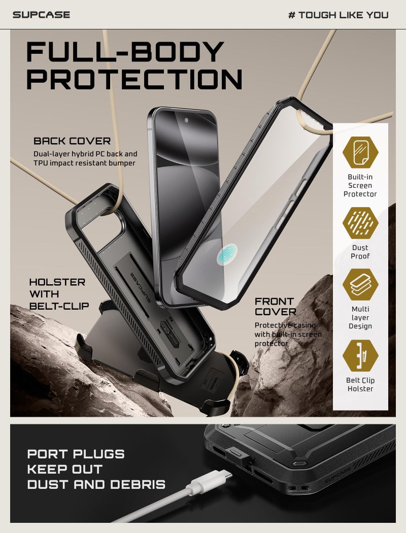 SUPCASE for Google Pixel 10/10 Pro Case with Screen Protector (Unicorn Beetle Pro), [Built-in Stand & Belt-Clip] [Military-Grade Protection] Full Body Heavy Duty Phone Case, Black - Image 5
