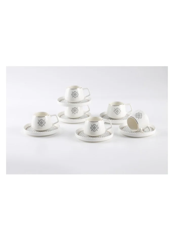 Shallow Shallow New Bone China Mona Coffee Cup & Saucer Set, 100ml (White, 6 Cups, 6 Saucer)