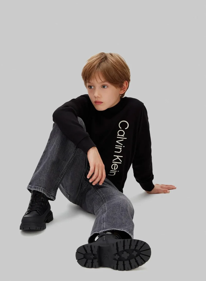 Calvin Klein Jeans Ck Black Terry Side Graphic Crewneck Sweatshirt for Men | Best Price UAE