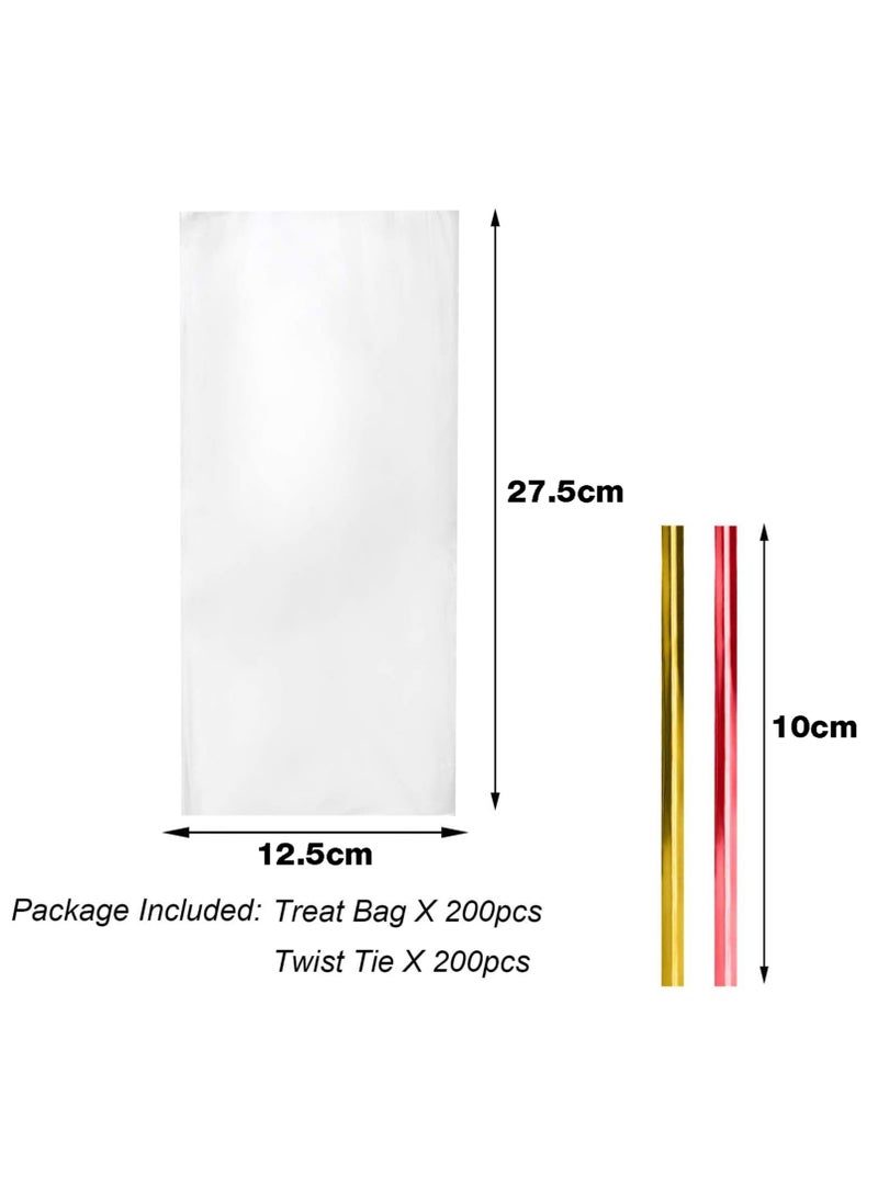 Cellophane Treat Bags, Clear Cellophane Bags 200 Pcs OPP Plastic Treat Bags with 200 Twist Ties for Gift Wrapping,Packaging Candies,Dessert,Bakery, Cookies, Chocolate,Party Favor 12.5x27.5 Cm - Image 2