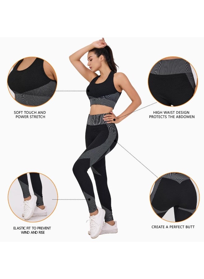 NIBEMINENT Women's 3pcs Seamless Workout Outfits Sets, Yoga Sportswear Tracksuit Leggings and Stretch Sports Bra Fitness - Image 4