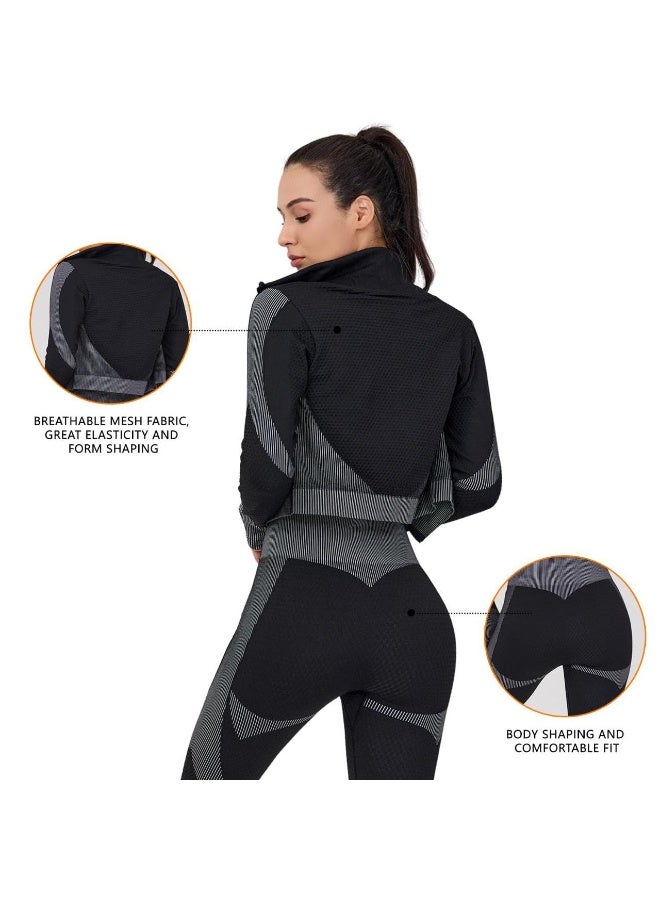 NIBEMINENT Women's 3pcs Seamless Workout Outfits Sets, Yoga Sportswear Tracksuit Leggings and Stretch Sports Bra Fitness - Image 3