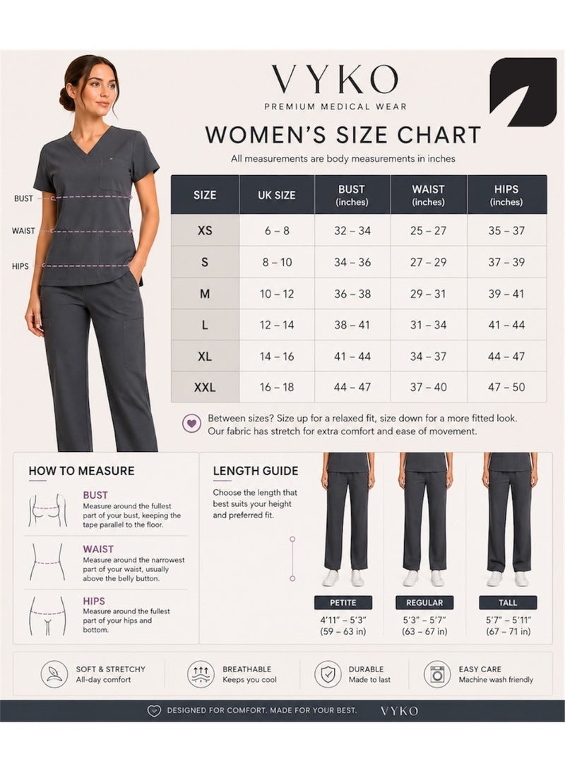 Sana'a Kayum VYKO STUDIO | Premium Women's Stretch Medical Scrub Set | Luxury Fit | 40% Cotton 60% Polyester | 3 Pocket Top & 6 Pocket Pants | Graphite, Onyx & Navy - Image 5