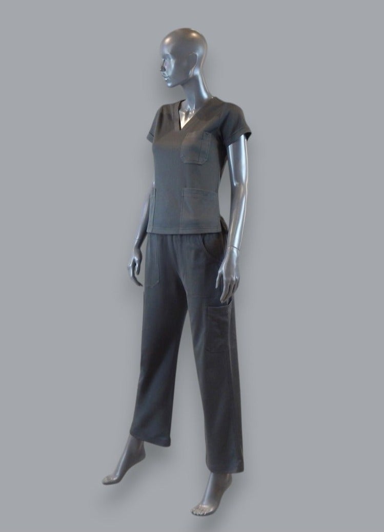 Sana'a Kayum VYKO STUDIO | Premium Women's Stretch Medical Scrub Set | Luxury Fit | 40% Cotton 60% Polyester | 3 Pocket Top & 6 Pocket Pants | Graphite, Onyx & Navy - Image 1