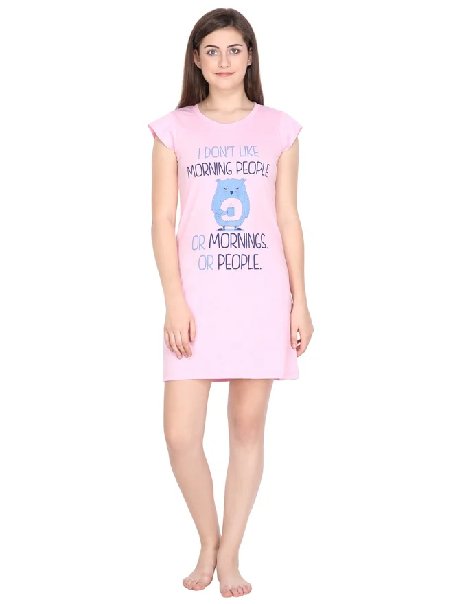 Take Two Women Pink Cotton Blend Sleepshirt By Klamotten