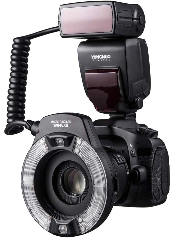 Yongnuo YN14EX II Macro Ring Flash for Canon DSLR Cameras TTL Macro Flash with Large LCD Display Adapter Rings Color Temperature Filters Hot Shoe Mount