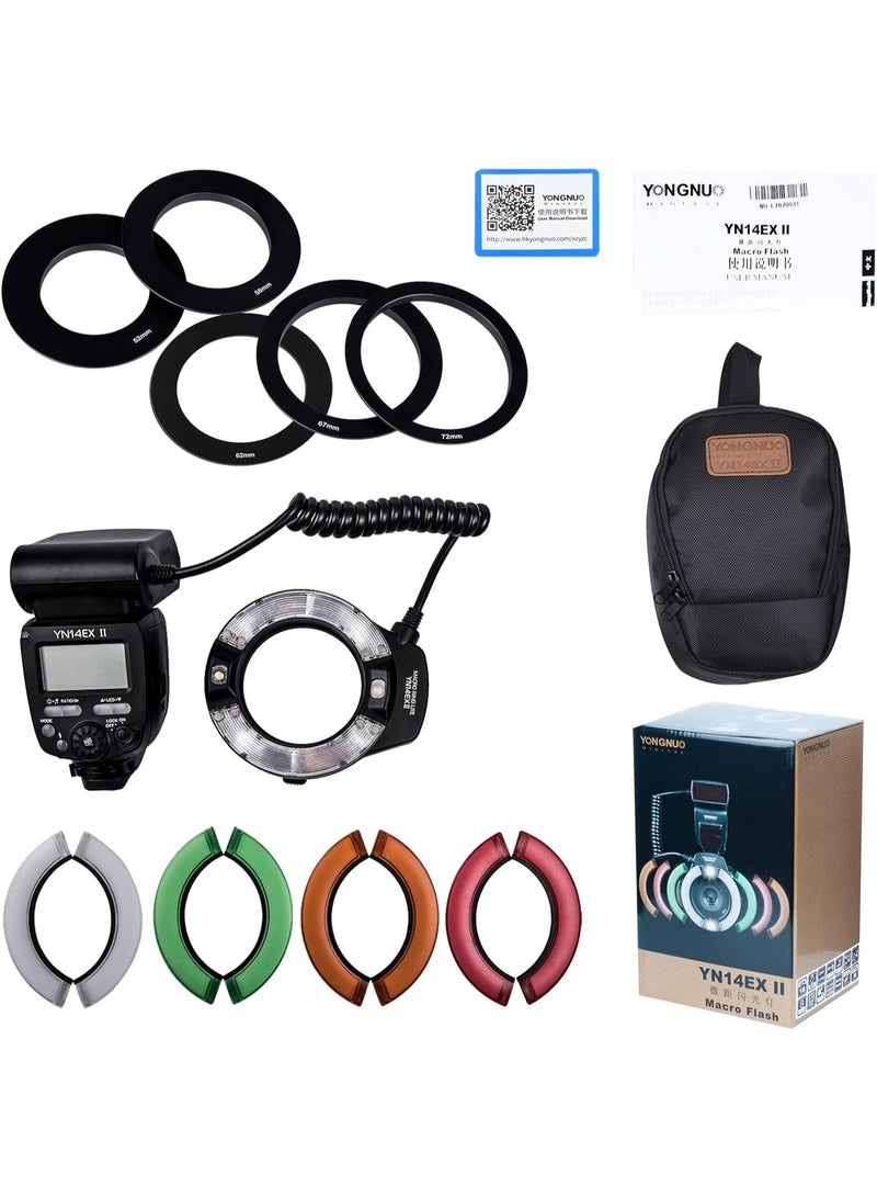 Yongnuo YN14EX II Macro Ring Flash for Canon DSLR Cameras TTL Macro Flash with Large LCD Display Adapter Rings Color Temperature Filters Hot Shoe Mount - Image 3