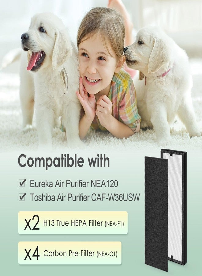 HSIAMEN NEA-F1 H13 True HEPA Replacement Filter Compatbile with Eureka NEA120 and Toshiba Air Purifier CAF-W36USW, 2 H13 True HEPA Filters (NEA-F1) & 4 Carbon Filters (NEA-C1) - Image 2