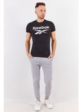 Reebok Men Sport Fit Short Sleeves Big Logo T-Shirt, Black  - Image 2