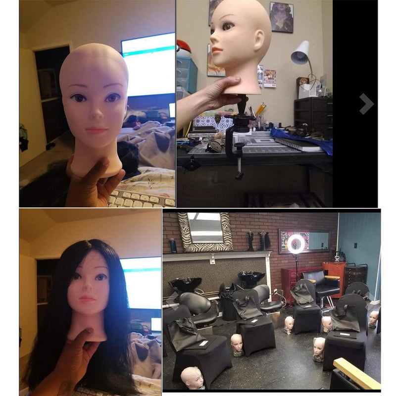 Ba Sha Bald Mannequin Head Beige Female Professional Cosmetology Manikin Doll head for Wigs Making Wig Display Hat Display Glasses Display with Free Clamp - Image 3
