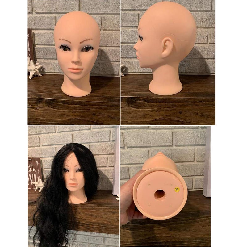 Ba Sha Bald Mannequin Head Beige Female Professional Cosmetology Manikin Doll head for Wigs Making Wig Display Hat Display Glasses Display with Free Clamp - Image 2