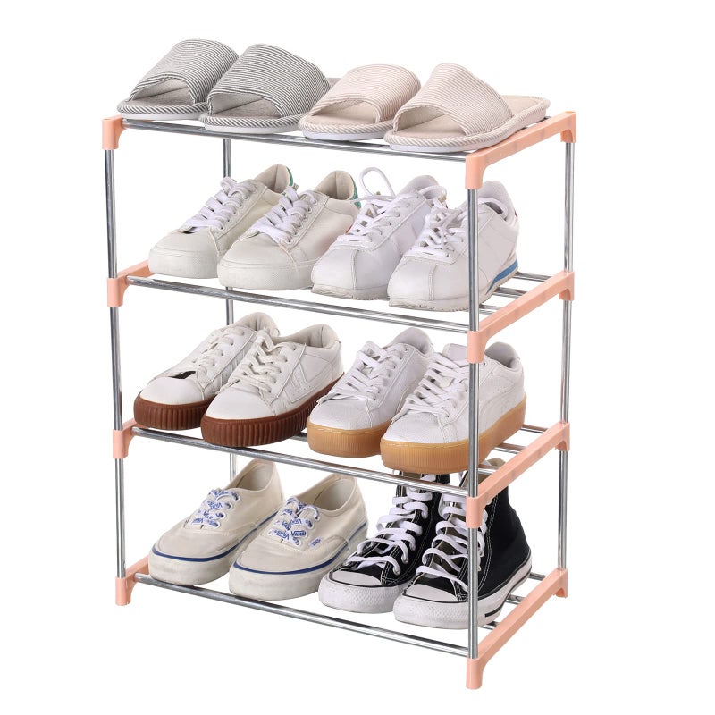 Jucaifu Stackable Small Shoe Rack Entryway Hallway and Closet Space Saving Storage and Organization 4Tier Pink