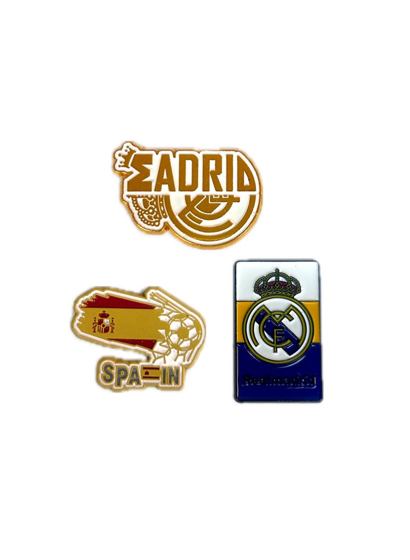 3 قطع من الملصقات المعدنية - شعار مدريد النصي وشعار ريال مدريد وشعار المنتخب الإسباني - معدن عالي الجودة للهواتف المحمولة وأجهزة الكمبيوتر المحمولة وحقائب الظهر وغيرها. - Image 1