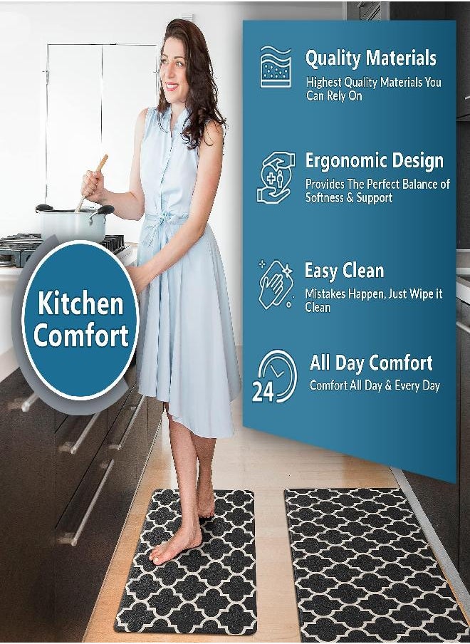 ComfiLife - ComfiLife Kitchen Mats for Floor (2 PCs) - Cushioned Anti Fatigue Kitchen Rug for Comfortable Standing - Waterproof, Easy Clean, Non-slip, Thick Kitchen Mat Set for Home, Office, Sink, Laundry (Black) - Image 1