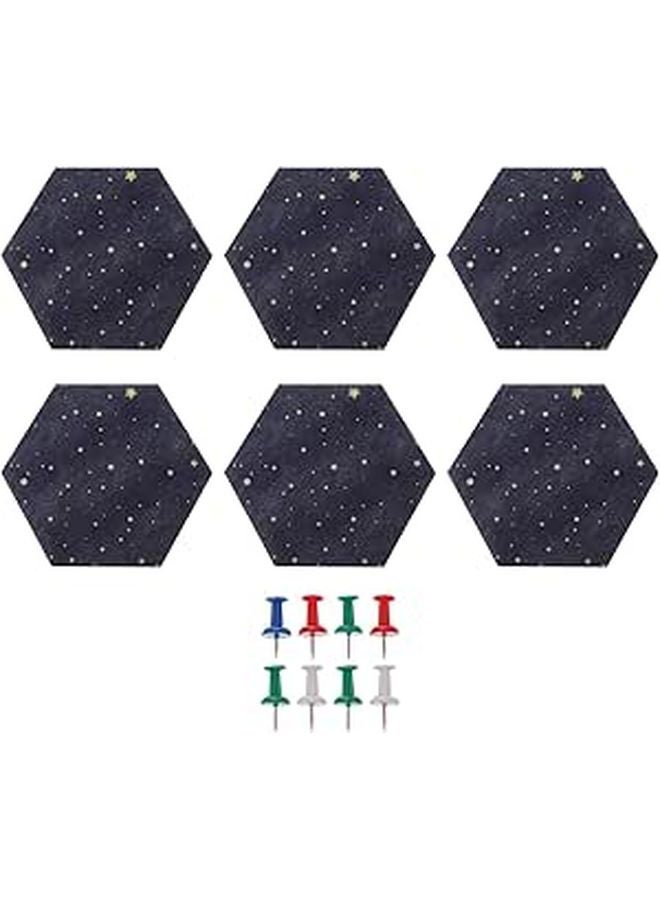 6Pcs Hexagon Felt Cork Board Set with Push Pins for Wall Memo Photo Notes Keys Organizer - Image 1
